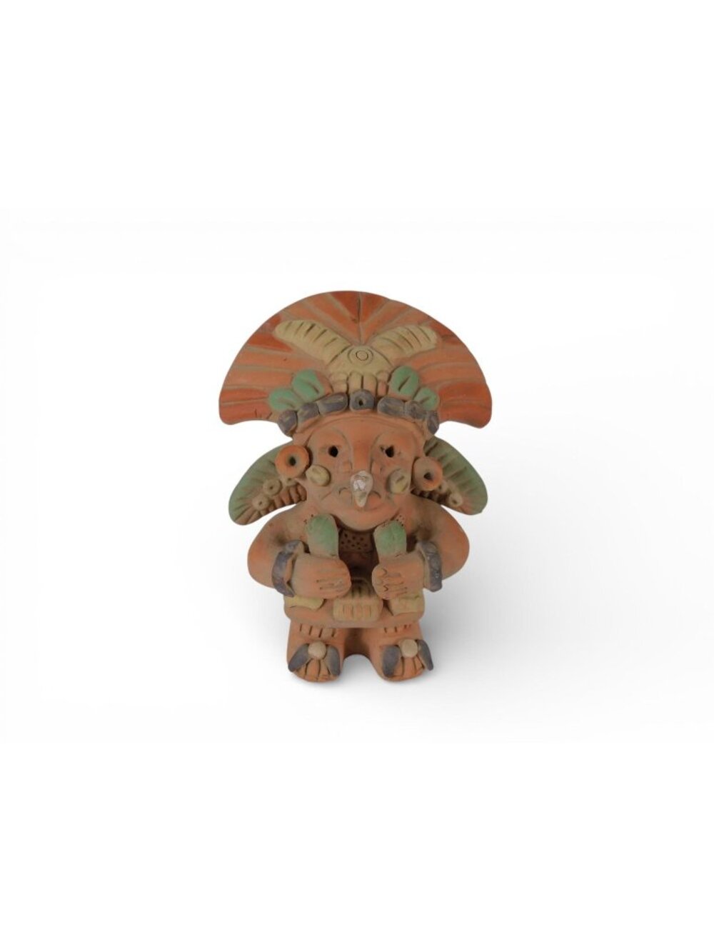 Tonal Mexican Terracotta Warrior Figurine Handmade Clay Statue Aztec Decor